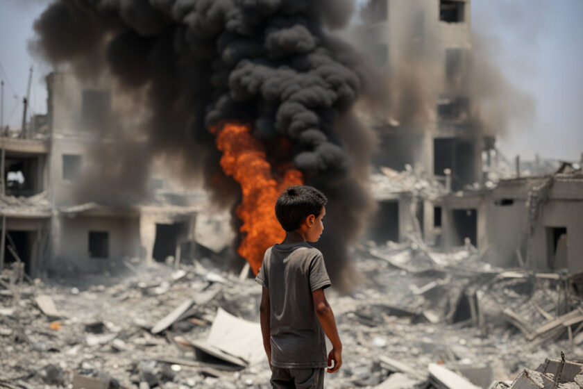 Child stand on rubble in Gaza